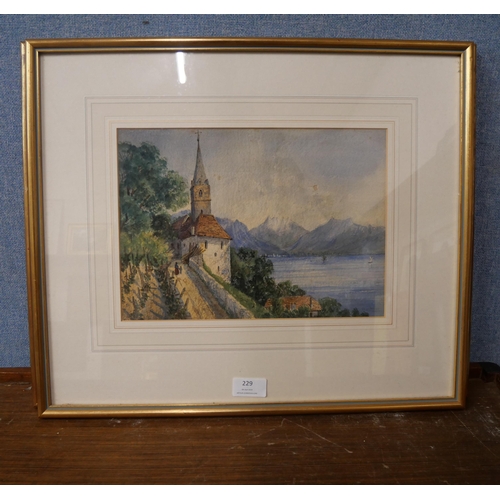 229 - Three landscape watercolours, one indistinctly signed, framed