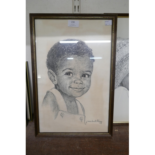 238 - J. Macdonald Henry, four portraits of children, pencil sketches, framed