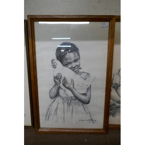 238 - J. Macdonald Henry, four portraits of children, pencil sketches, framed