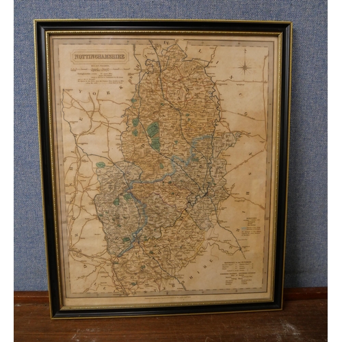 240 - An 1836 J&C Walker map of Nottinghamshire and an 1845 Noule map of Northamptonshire, framed