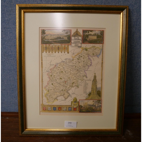 240 - An 1836 J&C Walker map of Nottinghamshire and an 1845 Noule map of Northamptonshire, framed