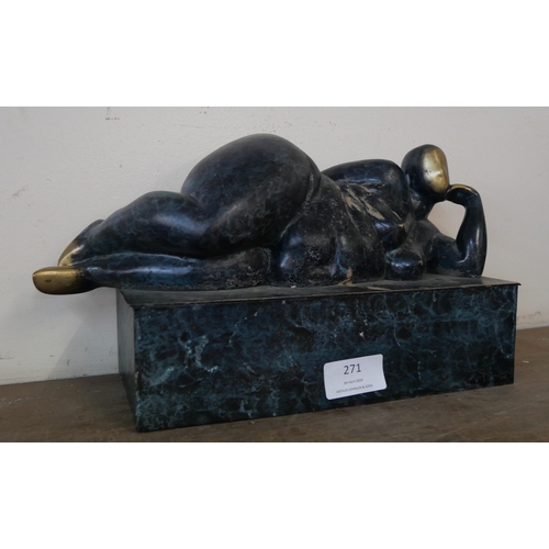 271 - A Surrealist style bronze figure of a reclining female