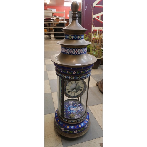 277 - A French style gilt metal and blue champleve enamelled temple clock