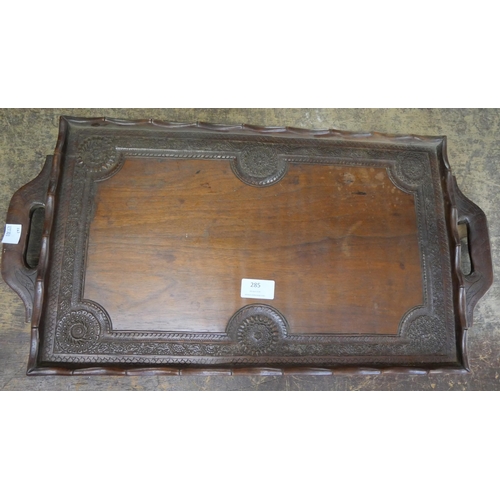 285 - An Eastern carved hardwood tray