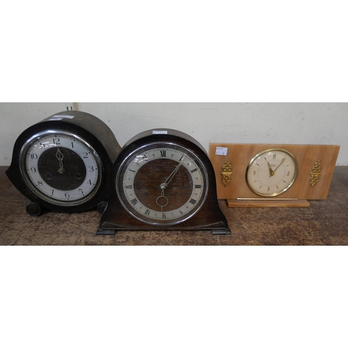 289 - Two early 20th Century oak mantel clocks and one other