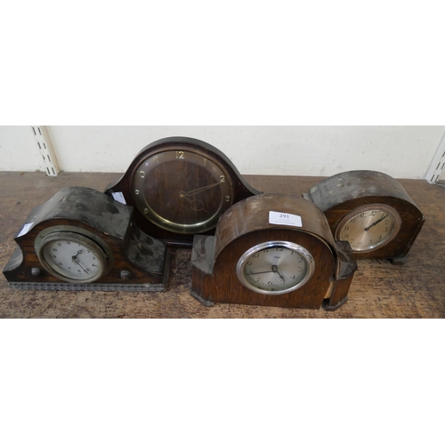 291 - Four early 20th Century oak mantel clocks