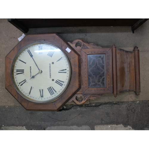 293 - A Victorian drop dial wall clock inscribed Thompson, Chesterfield wall clock and a George V oak wall... 