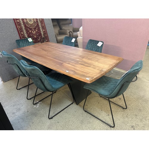 1440A - A Kay 200cm dining table and six emerald velvet chairs *This lot is subject to VAT