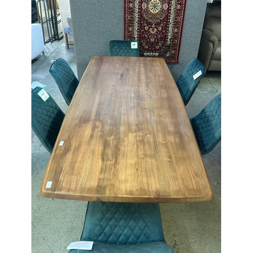 1440A - A Kay 200cm dining table and six emerald velvet chairs *This lot is subject to VAT