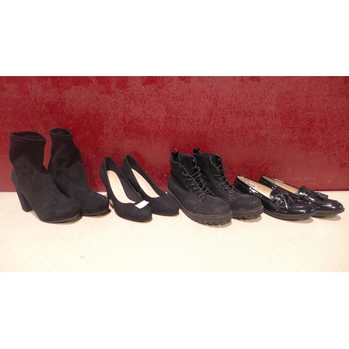 3108 - Four Pairs of Ladies Black Shoes - Mixed Styles (UK Sizes: 6/7)