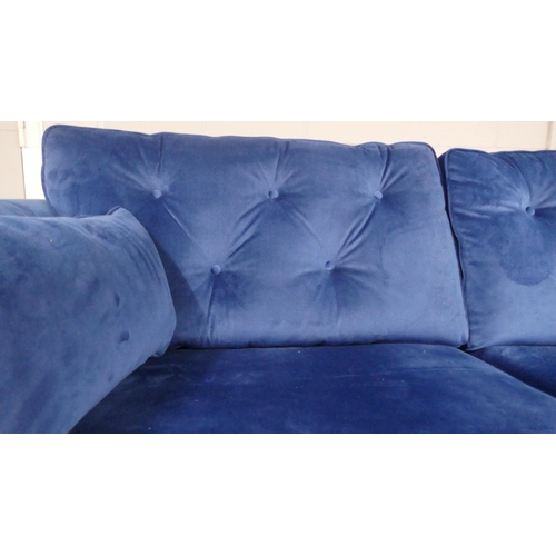 1416 - A blue velvet Hoxton three seater sofa RRP £799