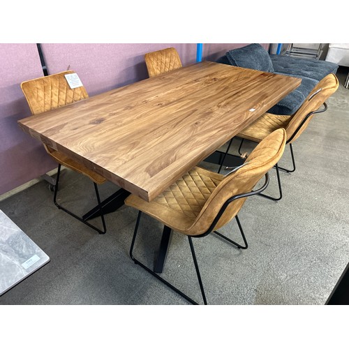 1529 - Hoxton hardwood table on steel base with four turmeric velvet chairs *This lot is subject to VAT