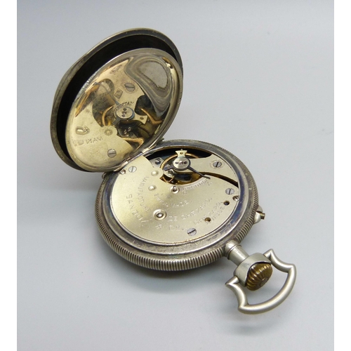 1003 - A Sandoz & Co. pocket watch, the case back depicts three figures tending the field, dial cracked