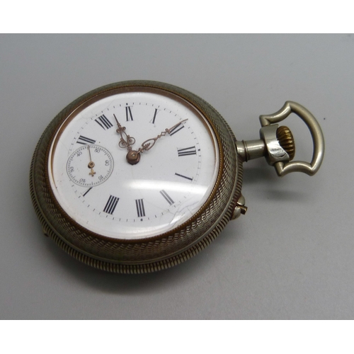 1003 - A Sandoz & Co. pocket watch, the case back depicts three figures tending the field, dial cracked