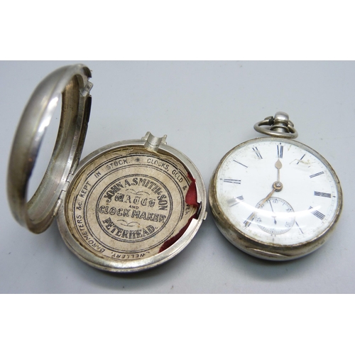 1034 - A silver pair cased pocket watch, Andrew Dempster, New Maud, (in Aberdeenshire), both cases marked C... 