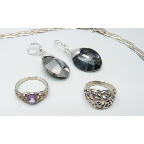 1039 - A collection of silver jewellery and a pair of unmarked earrings