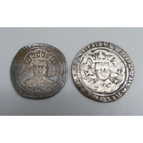 Coins; Two Edward III groats, London and York mints