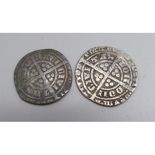 1043 - Coins; Two Edward III groats, London and York mints