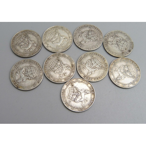 1048 - Nine George V shillings, 1911 to 1919, 50.2g