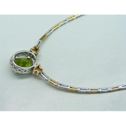 1067 - A 14ct bi-colour gold necklace, with certificate, 0.3 carat diamond weight, 1.80 carat lab Sultanite... 