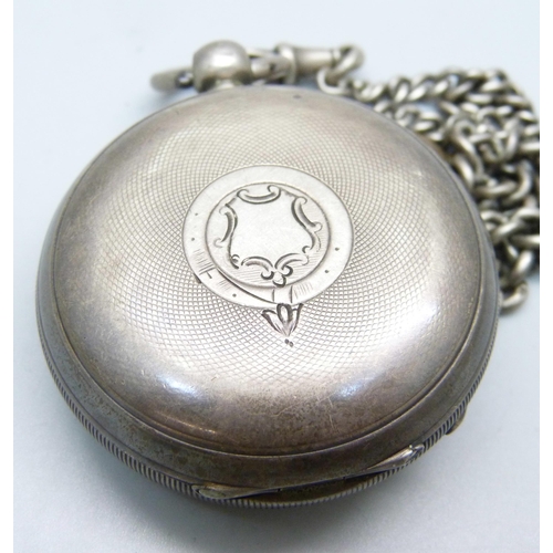 1097 - A silver Waltham pocket watch and a silver Albert chain