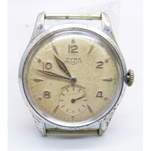 1099 - A Cyma Triplex wristwatch, 32mm case, (crown requires attention)