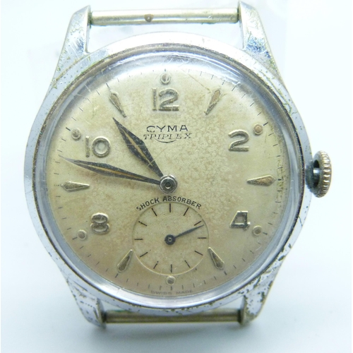 1099 - A Cyma Triplex wristwatch, 32mm case, (crown requires attention)