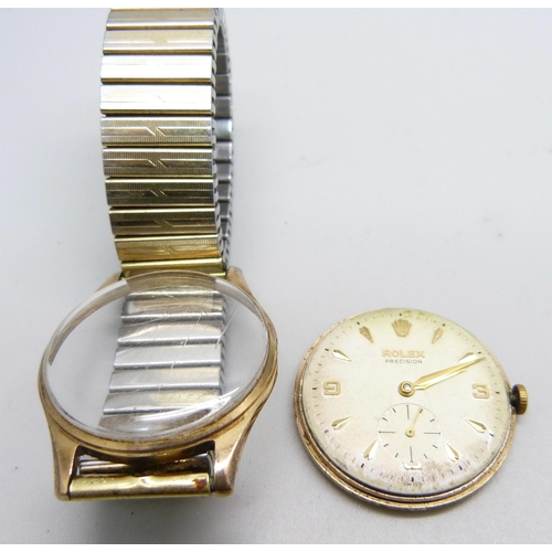 1118 - A 9ct gold cased Rolex Precision wristwatch, the case back bears inscription dated 1958, 30mm case