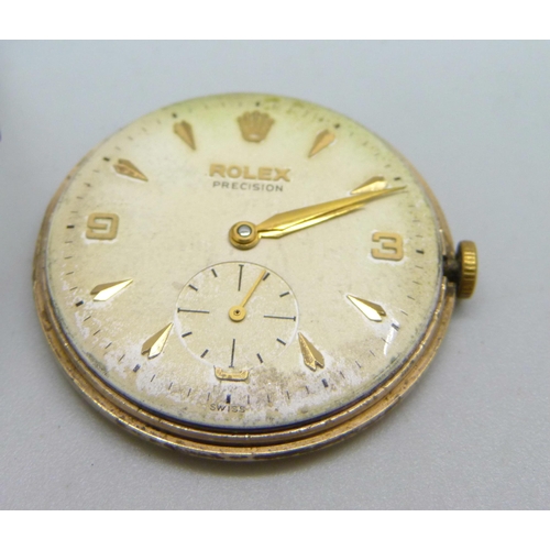 1118 - A 9ct gold cased Rolex Precision wristwatch, the case back bears inscription dated 1958, 30mm case