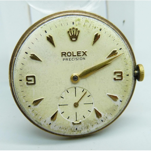 1118 - A 9ct gold cased Rolex Precision wristwatch, the case back bears inscription dated 1958, 30mm case