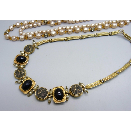 1134 - A vintage 'Original Robert' faux pearl necklace, a pair of clip-on earrings with a matching necklace