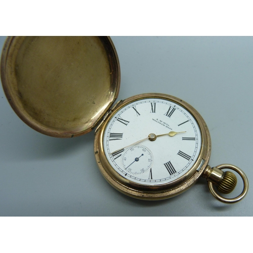 1141 - A Waltham gold plated full-hunter pocket watch