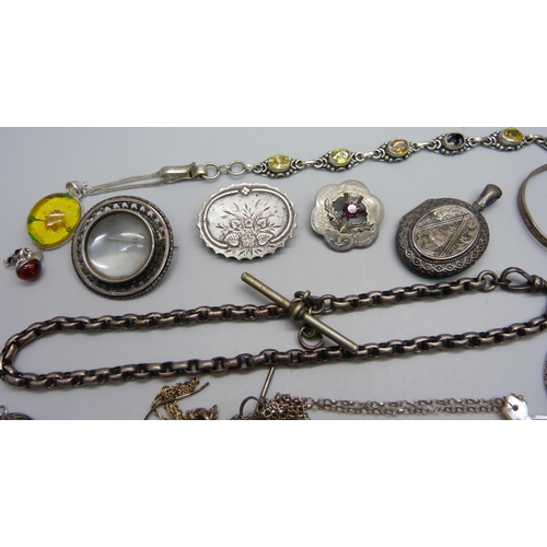 1155 - A collection of silver and white metal jewellery, including Victorian, opal set pendant, bracelets, ... 