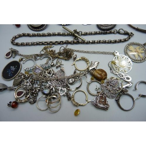 1155 - A collection of silver and white metal jewellery, including Victorian, opal set pendant, bracelets, ... 