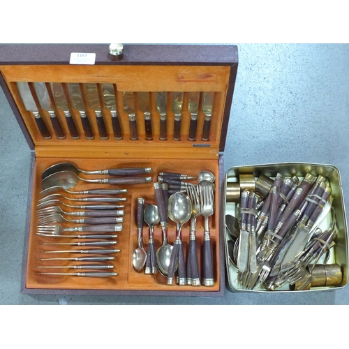 1167 - A bronze and rosewood cutlery set, 101 pieces **PLEASE NOTE THIS LOT IS NOT ELIGIBLE FOR POSTING AND... 