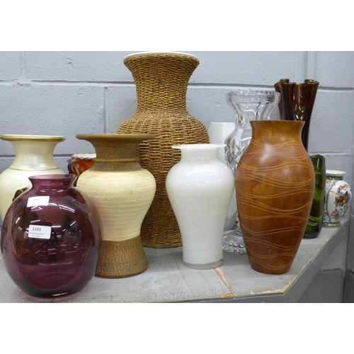 1193 - A collection of vases including crystal, glass, wood and china **PLEASE NOTE THIS LOT IS NOT ELIGIBL... 