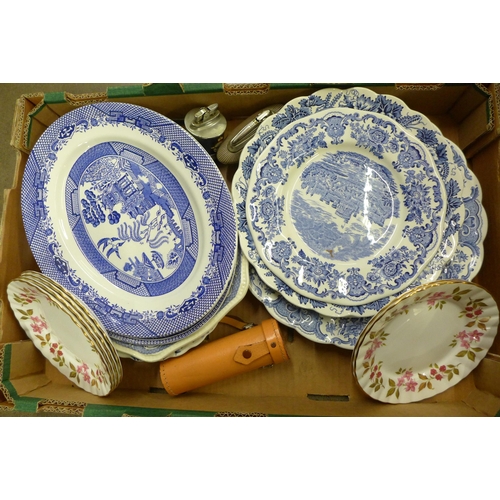 1197 - A collection of blue and white plates; Barratts of Staffordshire Willow, Churchill Ridgway of Staffo... 