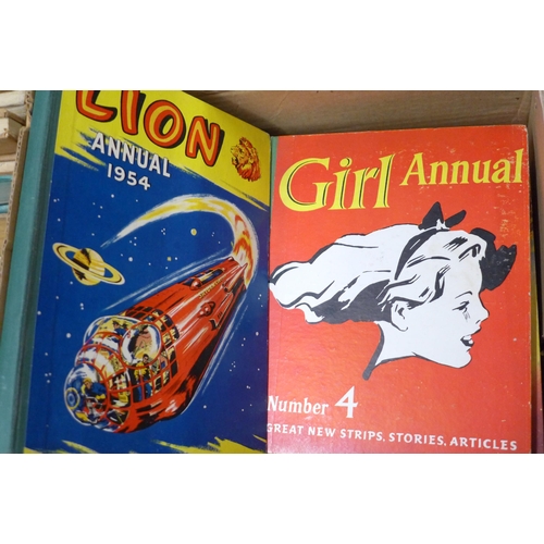 1201 - Two boxes of children's annuals, books, etc., mid 20th Century **PLEASE NOTE THIS LOT IS NOT ELIGIBL... 