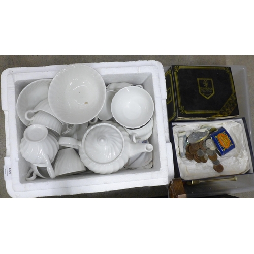 1206 - Nine boxes of assorted glass and china including Poole, collectors spoons, Royal commemorative mugs,... 