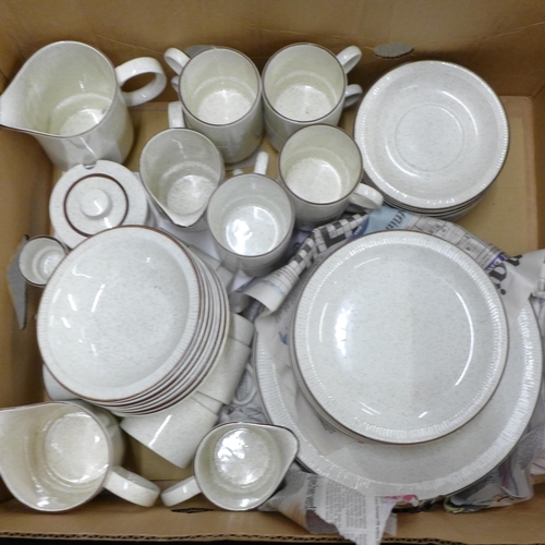 1206 - Nine boxes of assorted glass and china including Poole, collectors spoons, Royal commemorative mugs,... 