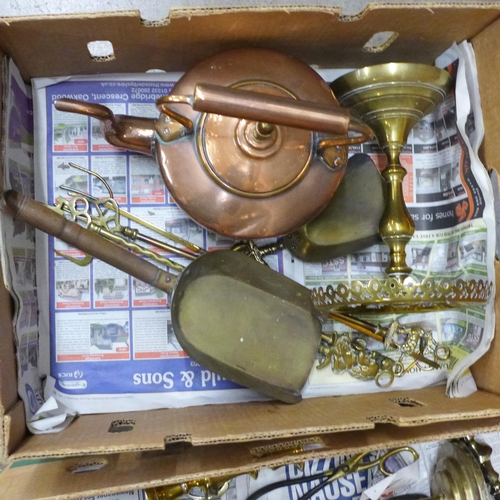 1212 - Brassware and a copper kettle (two boxes)**PLEASE NOTE THIS LOT IS NOT ELIGIBLE FOR POSTING AND PACK... 