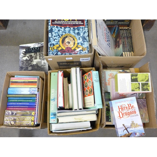 1217 - Five boxes of books including The Complete Lewis Carroll box set, Readers Digest United States refer... 