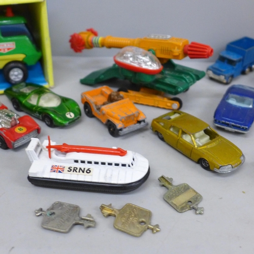 674 - Die-cast model vehicles including Matchbox and Hot Wheels and a rare 1970s UFO Rock Commander 7 cutt... 