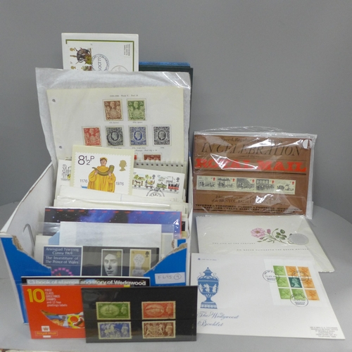 677 - Stamps; a box of GB stamps, covers, presentation packs, booklets, etc.