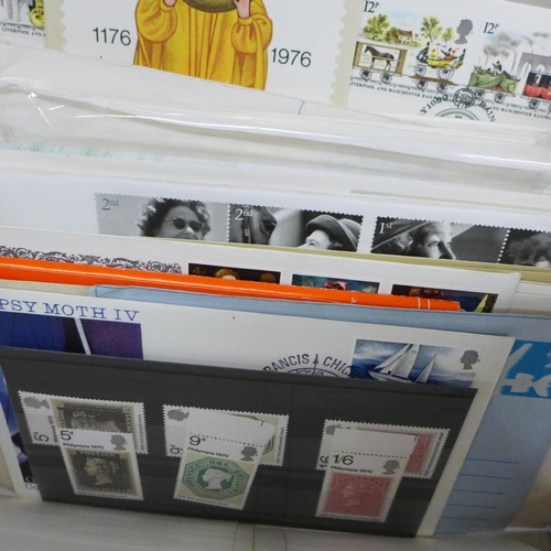 677 - Stamps; a box of GB stamps, covers, presentation packs, booklets, etc.