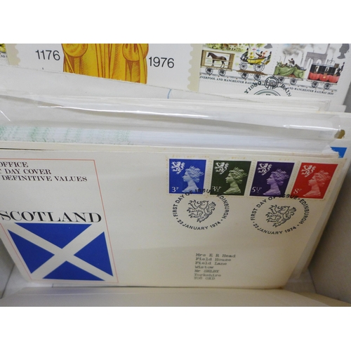 677 - Stamps; a box of GB stamps, covers, presentation packs, booklets, etc.