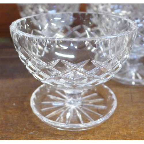 679 - Six Webb Corbett crystal whisky glasses, two Waterford and four Waterford crystal glass stemmed dish... 