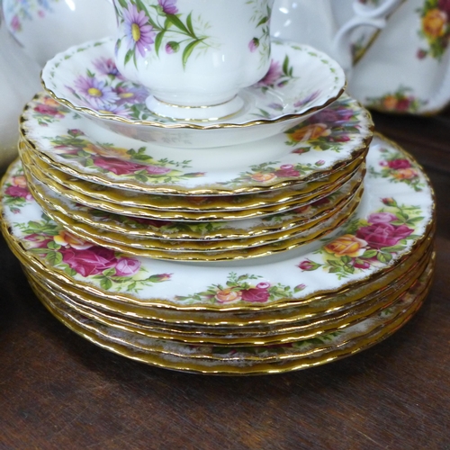 681 - Royal Albert Old Country Roses coffee pot, teapot, six tea and side plates and two sandwich plates, ... 