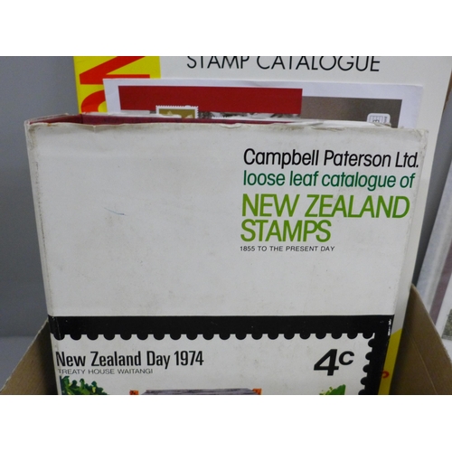 697 - Stamps; a box of stamps, covers, etc., noted Campbell Paterson Ltd New Zealand specialist catalogue