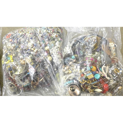 707 - Three large bags of costume jewellery